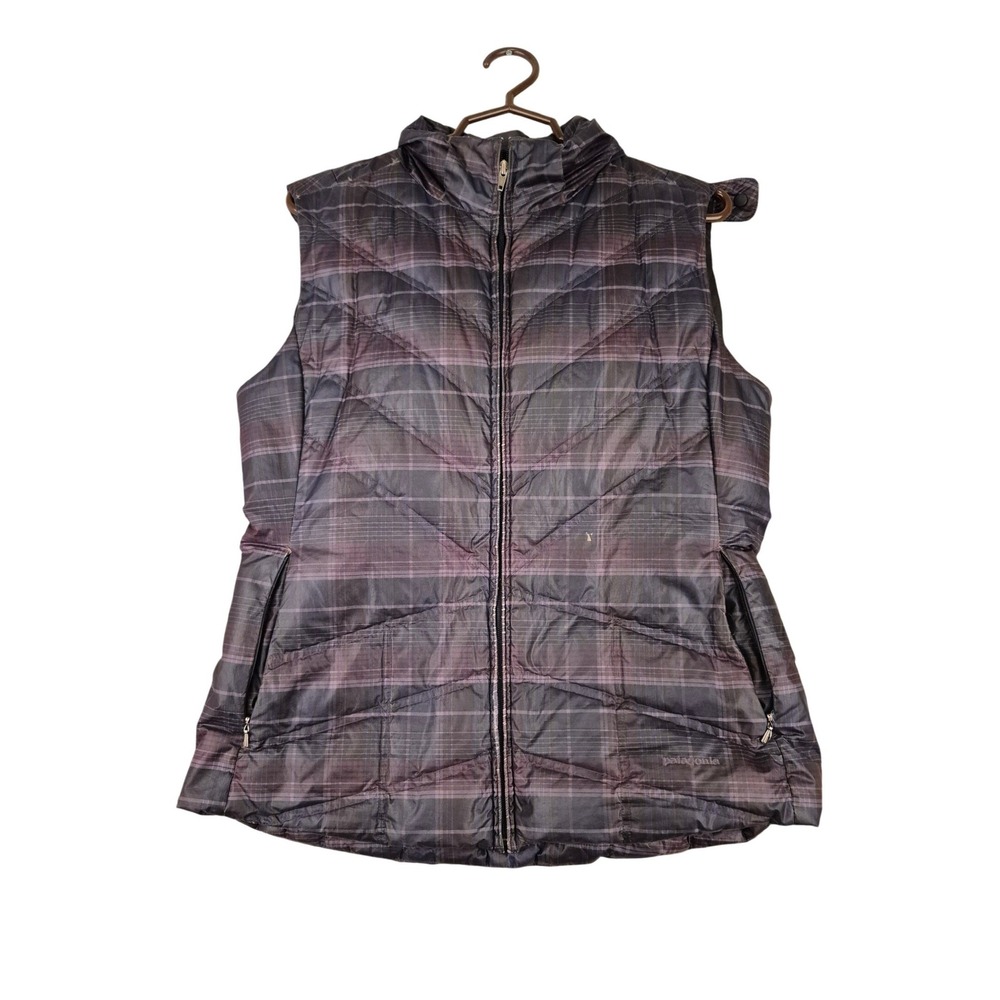 Patagonia Down With It Vest Purple Plaid Puffer Quilted Full Zip 28395 Womens L